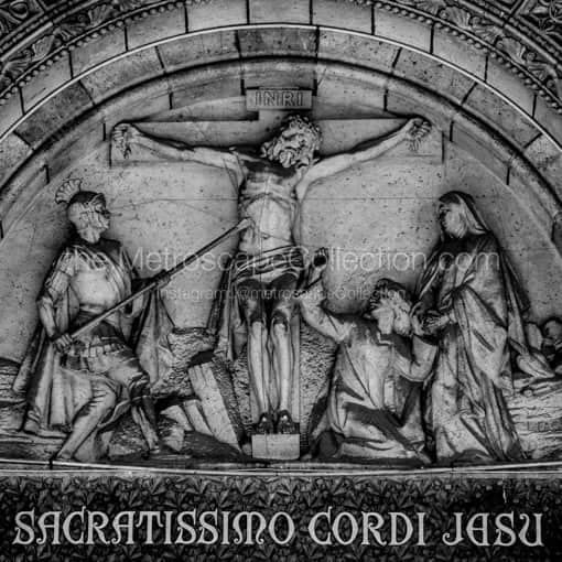 Matte Black WOOD Framed Black and White Paris Photograph: The Sacred Heart of Jesus Christ in a Square Matte Black Wood Frame