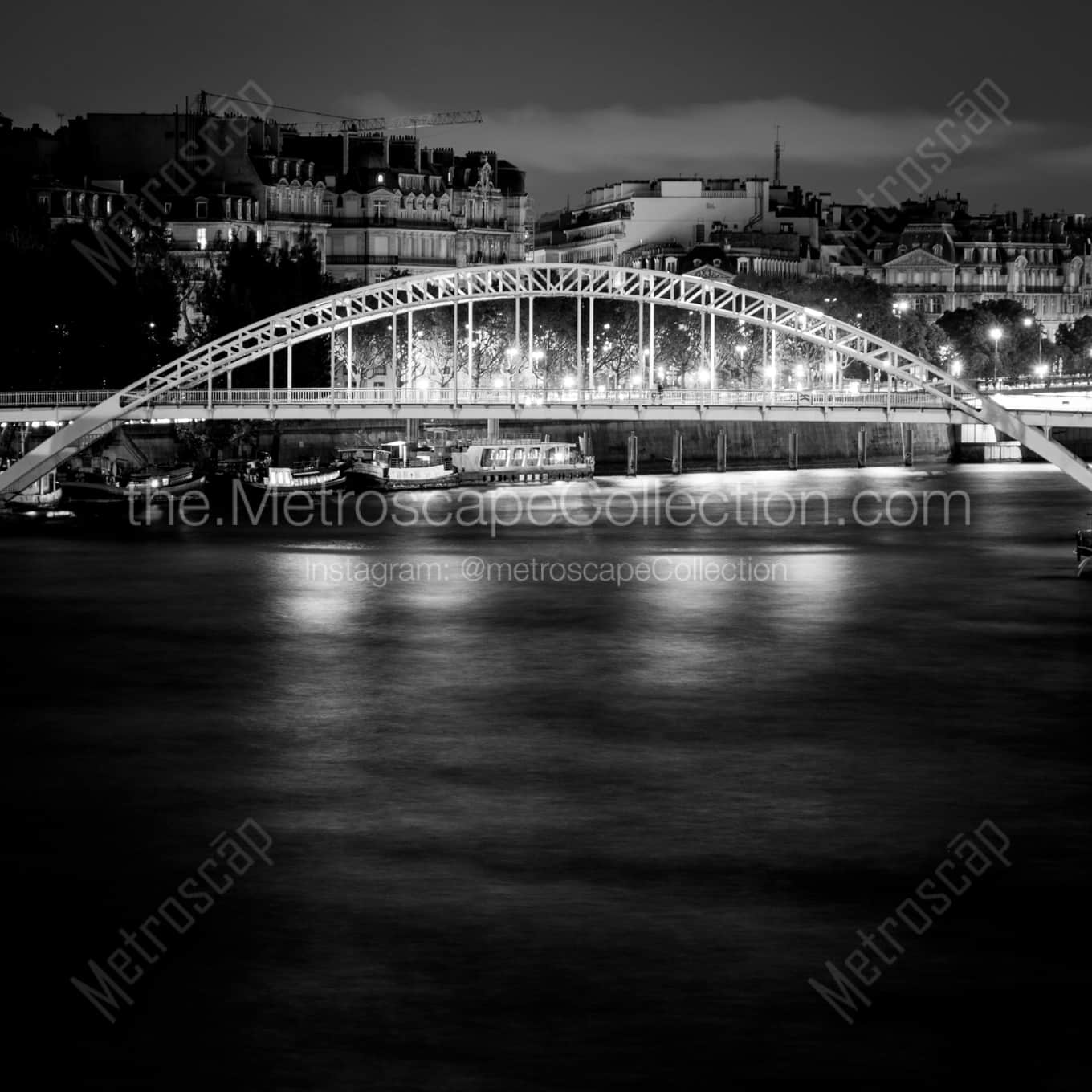 A Pedestrian Bridge over the River Seine landscape black and white Photography square crop