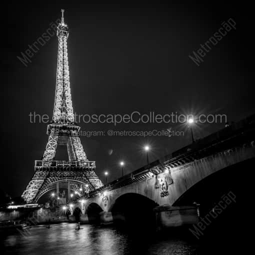 Matte Black WOOD Framed Black and White Paris Photograph: Le Tour Eiffel in a Square Matte Black Wood Frame