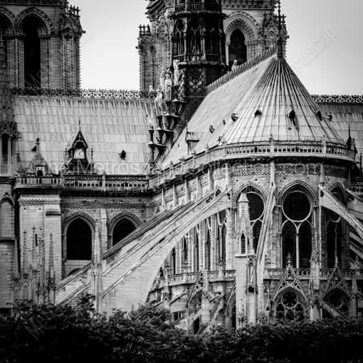 Matte Black WOOD Framed Black and White Paris Photograph: Notre Dame de Paris in a Square Matte Black Wood Frame