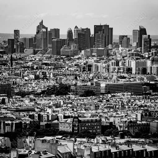 Matte Black WOOD Framed Black and White Paris Photograph: The Downtown Paris Skyline from Sacre Coeur in a Square Matte Black Wood Frame
