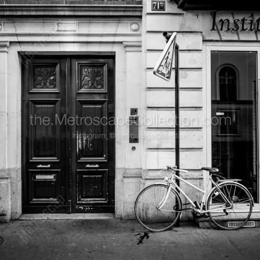 Matte Black WOOD Framed Black and White Paris Photograph: A Parisian Bicycle in a Square Matte Black Wood Frame