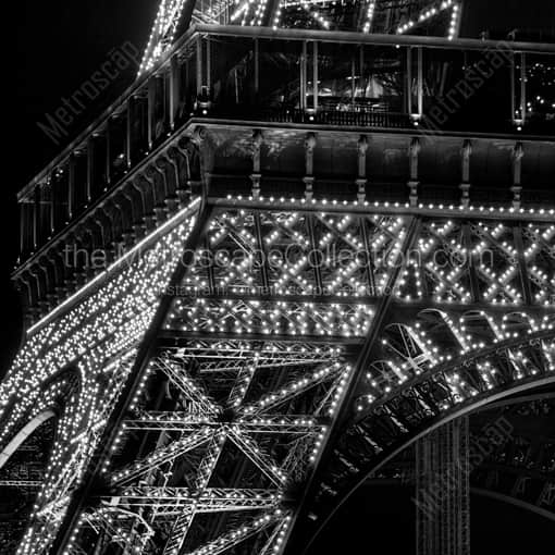 Matte Black WOOD Framed Black and White Paris Photograph: The Base of the Eiffel Tower at Night in a Square Matte Black Wood Frame