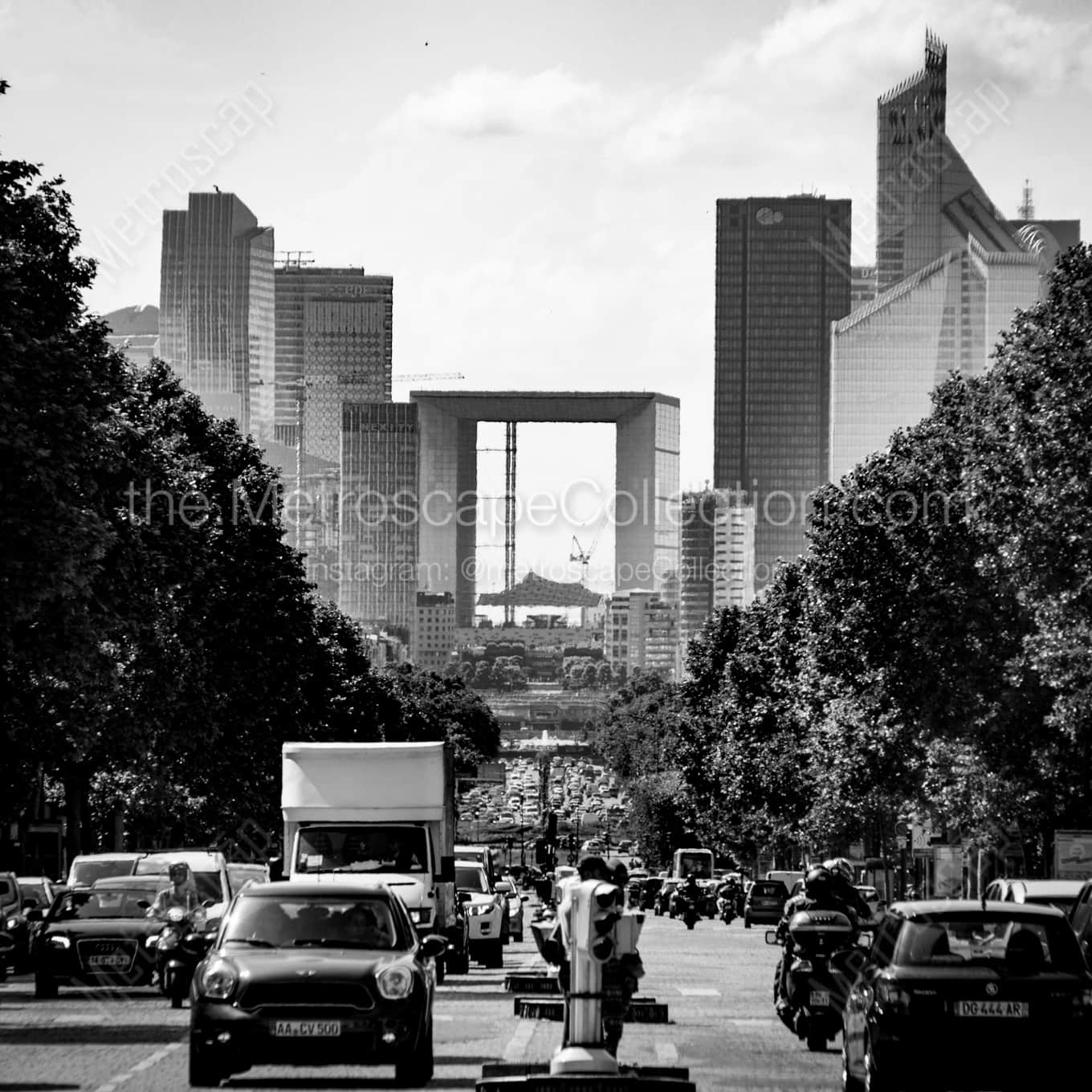 Le Defense from the Champs Elysees landscape black and white Photography square crop