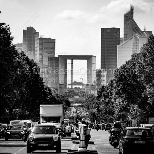 Matte Black WOOD Framed Black and White Paris Photograph: Le Defense from the Champs Elysees in a Square Matte Black Wood Frame