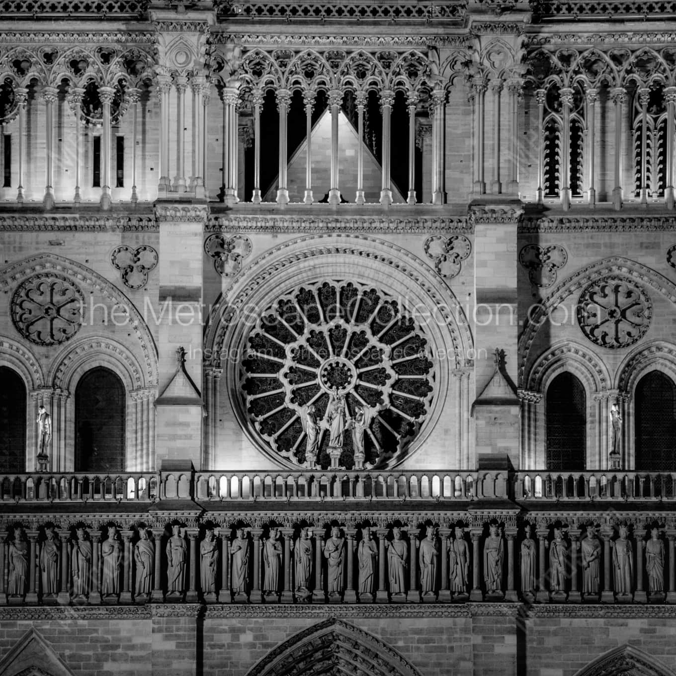 The Western Facad of Notre Dame de Paris at Night landscape black and white Photography square crop