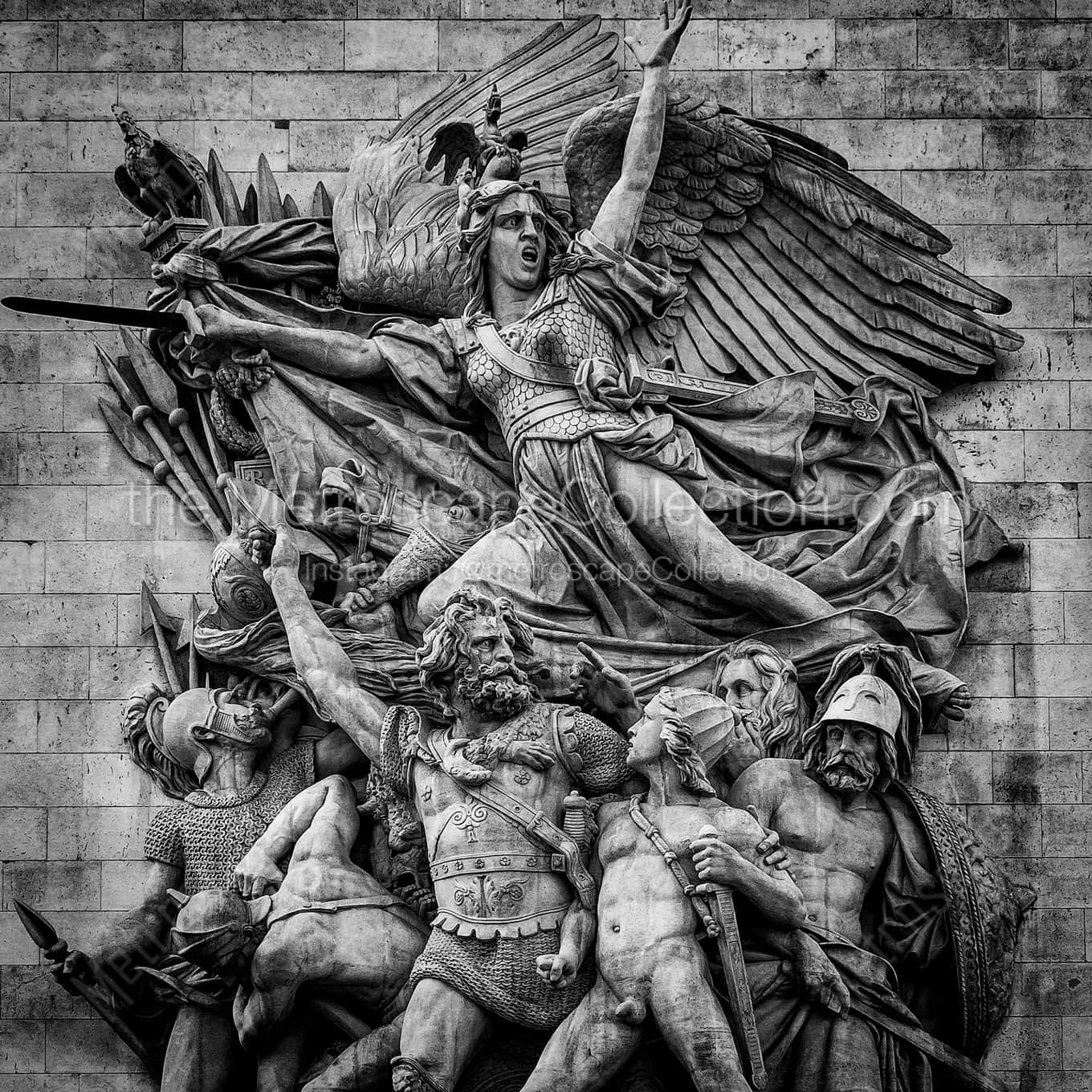 The Le Departe Relief on the Arc de Triomphe landscape black and white Photography square crop