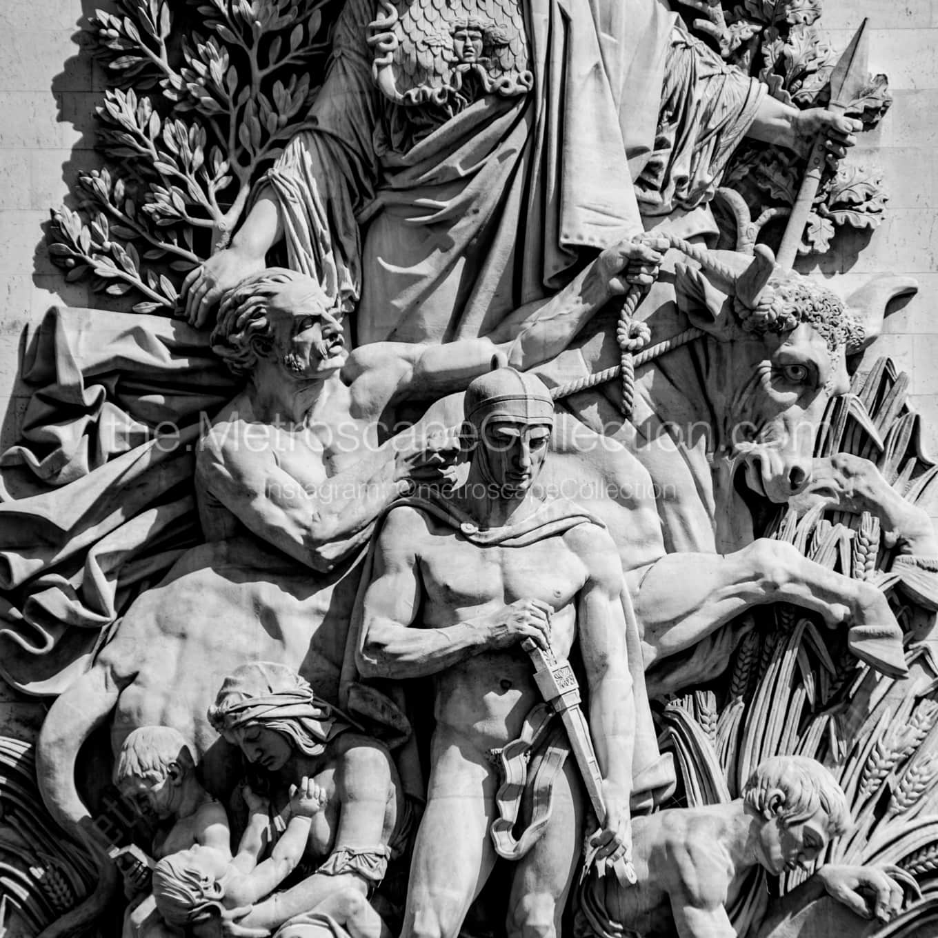 The Le Paix Relief on the Arc de Triomphe landscape black and white Photography square crop