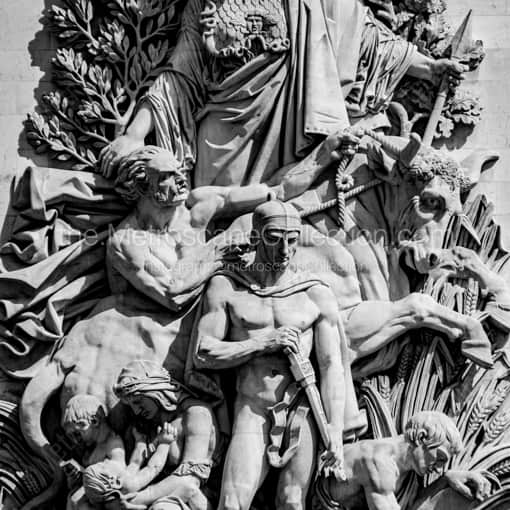 Matte Black WOOD Framed Black and White Paris Photograph: The Le Paix Relief on the Arc de Triomphe in a Square Matte Black Wood Frame