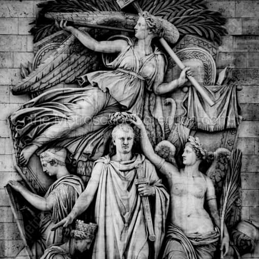 Matte Black WOOD Framed Black and White Paris Photograph: The Le Triomphe Relief on the Arc de Triomphe in a Square Matte Black Wood Frame