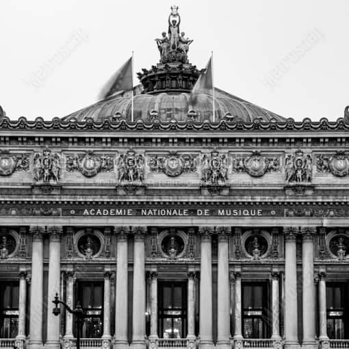 Matte Black WOOD Framed Black and White Paris Photograph: Le Nouvel Opera de Paris in a Square Matte Black Wood Frame