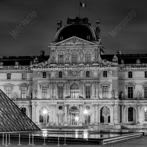 Matte Black WOOD Framed Black and White Paris Photograph: Pavilion de l'Horloge Cour Carree in a Square Matte Black Wood Frame