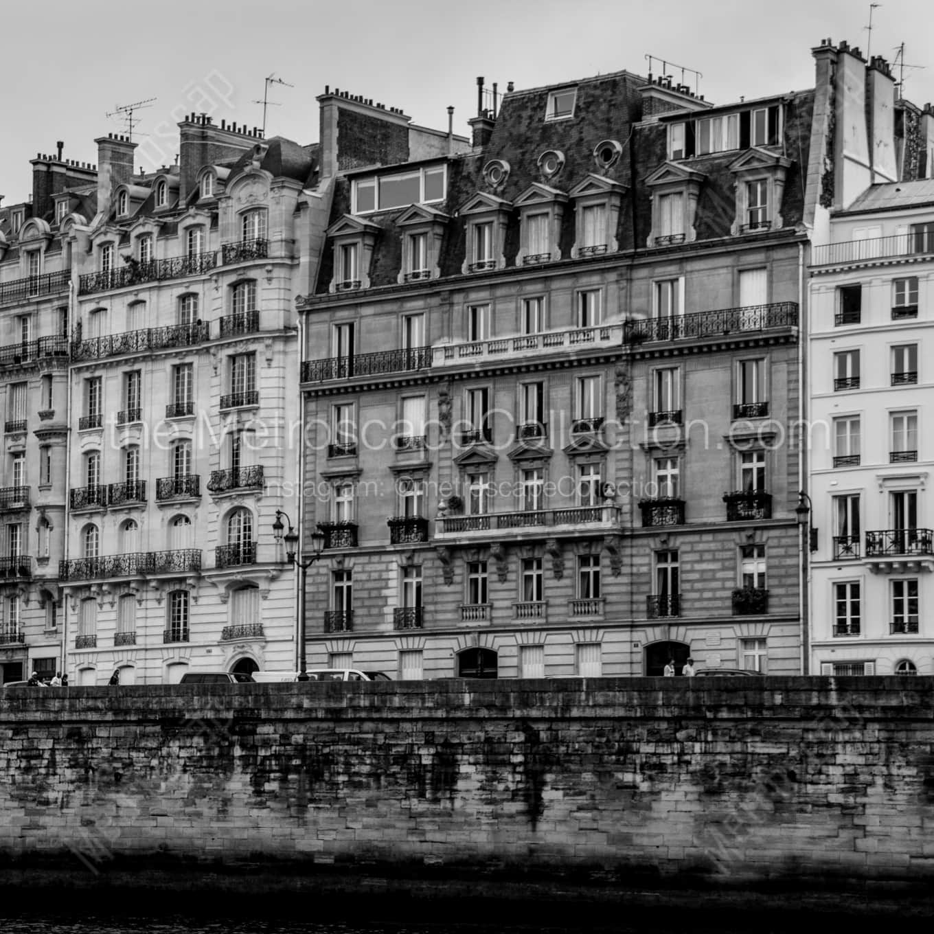 Parisian Apartments along Quai aux Fleurs landscape black and white Photography square crop