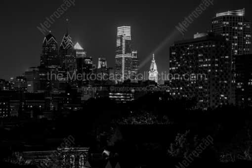 The Philadelphia Skyline at Night from Headhouse Square -- Philadelphia Black and White Photography