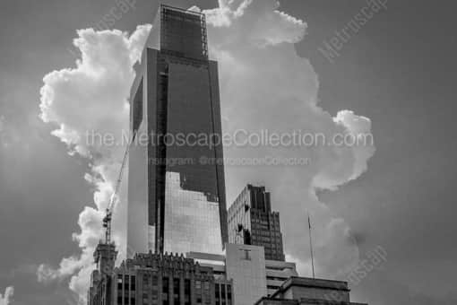 A Large Thunderhead Rises above the Comcast Tower in Downtown Philadelphia -- Philadelphia Black and White Photography
