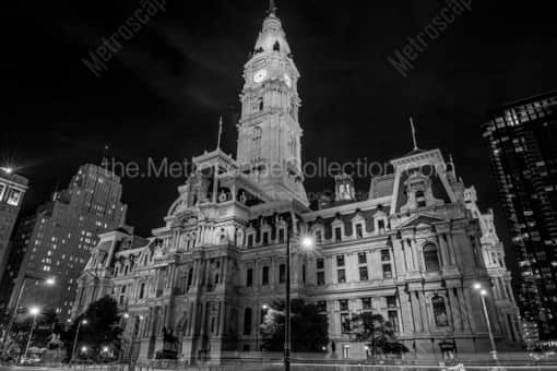 Philadelphia City Hall and Dilworth Park at Night -- Philadelphia Black and White Photography
