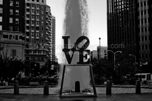 A Dusk View of the Love Sculpture in Philadelphia -- Philadelphia Black and White Photography