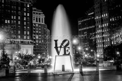 The Love Sculpture at Night -- Philadelphia Black and White Photography