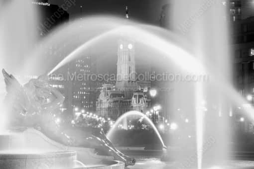 Philadelphia City Hall Through the Mist of Swann Fountain -- Philadelphia Black and White Photography
