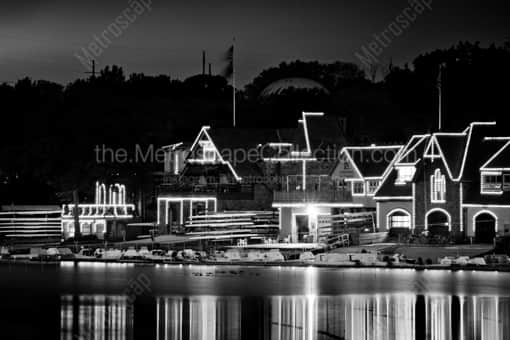 Part of Boathouse Row at Night -- Philadelphia Black and White Photography