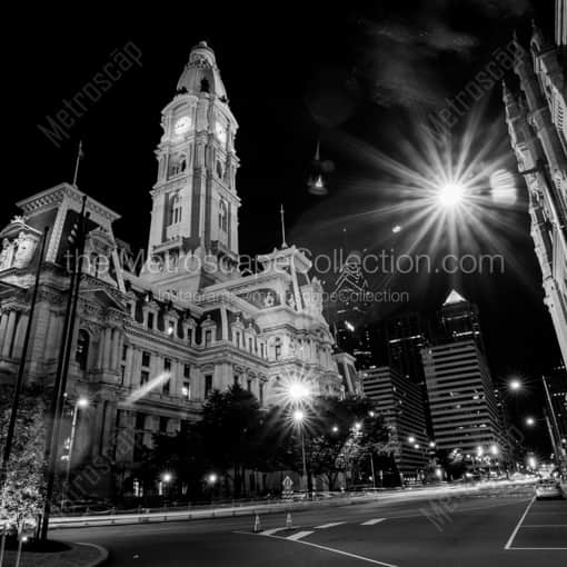 Matte Black WOOD Framed Black and White Philadelphia Photograph: The Northeast Corner View of Philadelphia City Hall in a Square Matte Black Wood Frame
