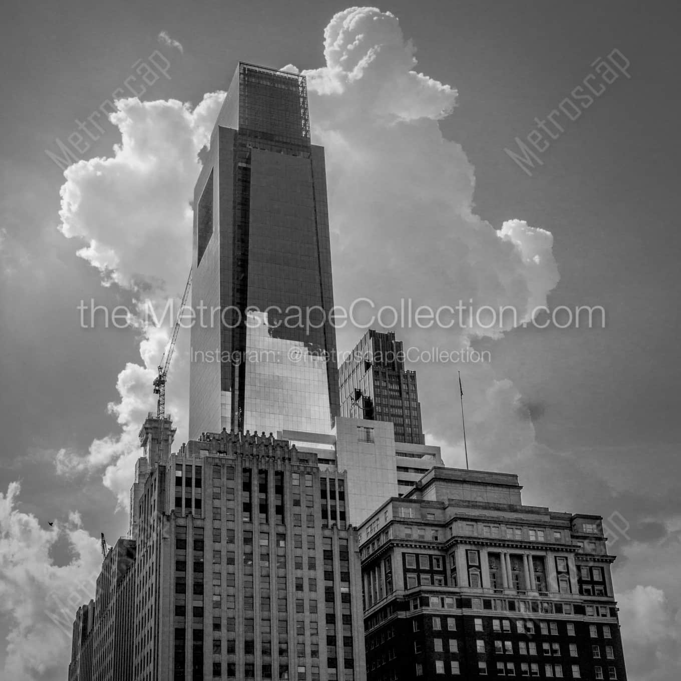 A Large Thunderhead Rises above the Comcast Tower in Downtown Philadelphia landscape black and white Photography A Large Thunderhead Rises above the Comcast Tower in Downtown Philadelphia landscape black and white Photography square crop