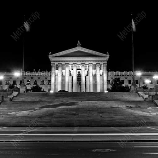 Matte Black WOOD Framed Black and White Philadelphia Photograph: The Steps of the Philadelphia Art Museum in a Square Matte Black Wood Frame