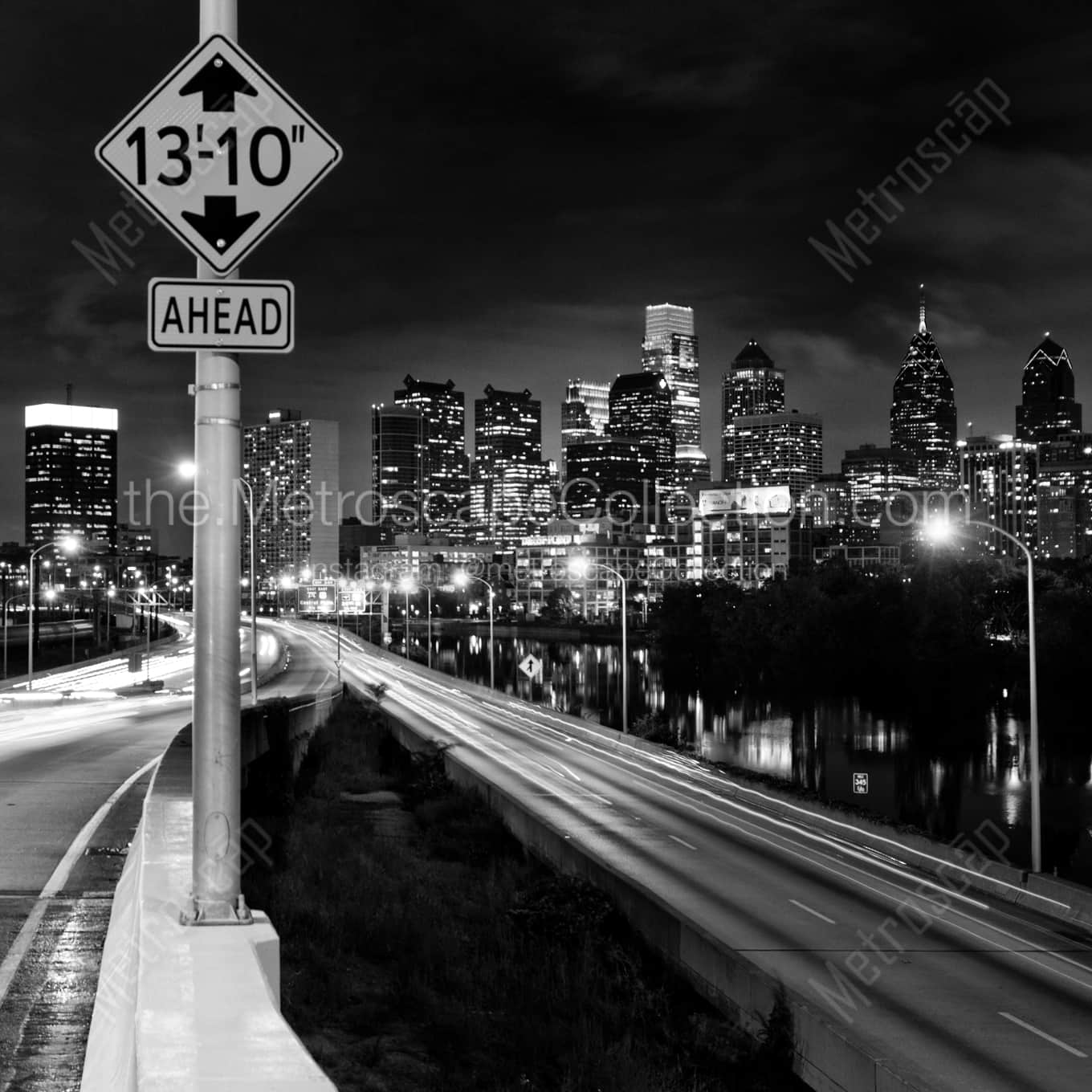 The NEW Philly Skyline over Interstate 76 Northbound landscape black and white Photography square crop