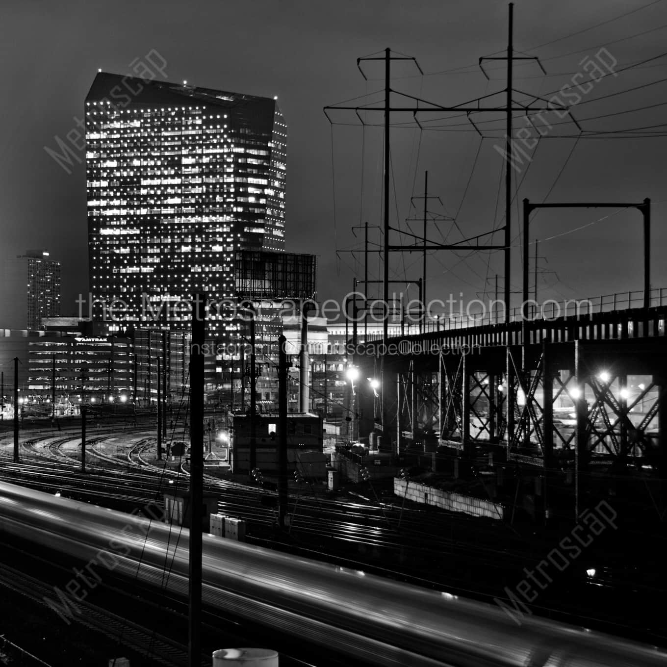 A Train Pulling into the Philadelphia 30th Street Station landscape black and white Photography square crop