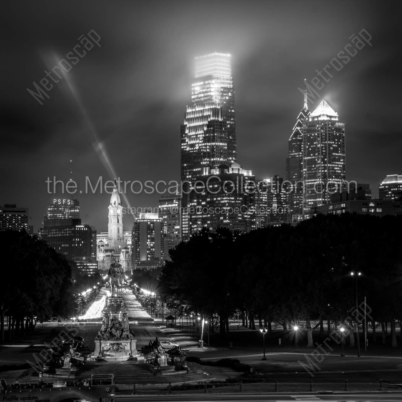 The NEW Philadelphia Skyline with Comcast Tower from the Art Museum landscape black and white Photography The NEW Philadelphia Skyline with Comcast Tower from the Art Museum landscape black and white Photography square crop