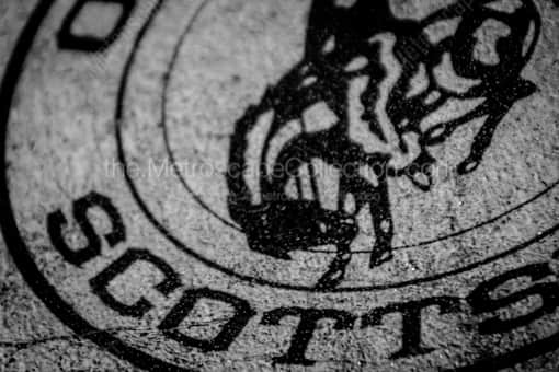 Phoenix Black and White Photography of An Old Town Scottsdale Logo on the Ground An Old Town Scottsdale Logo on the Ground -- Phoenix Black and White Photography
