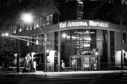 Phoenix Black and White Photography of Traffic Streaks Down Van Buren in Front of the Arizona Republic Traffic Streaks Down Van Buren in Front of the Arizona Republic -- Phoenix Black and White Photography