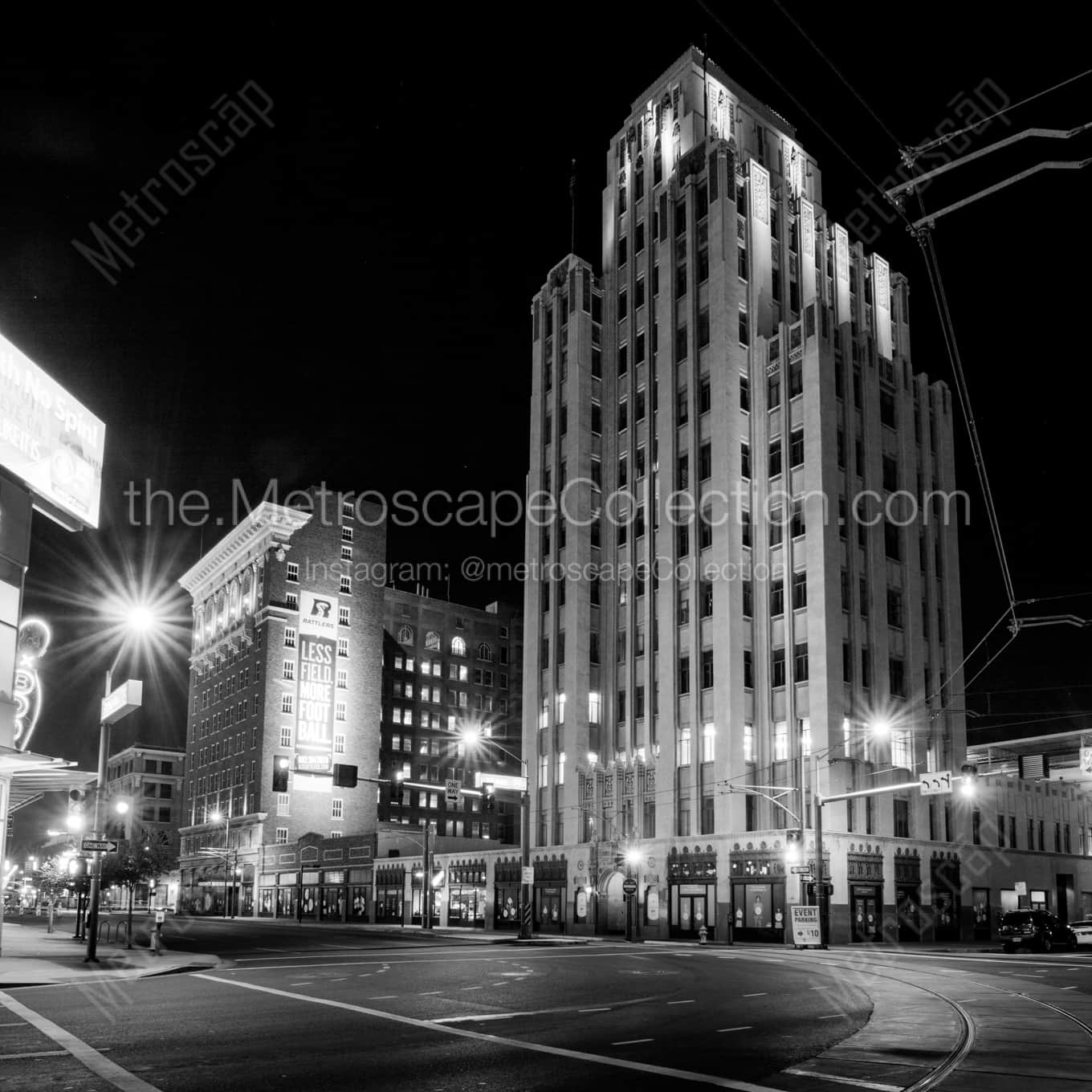 Luhrs Tower at Jefferson and First landscape black and white Photography square crop