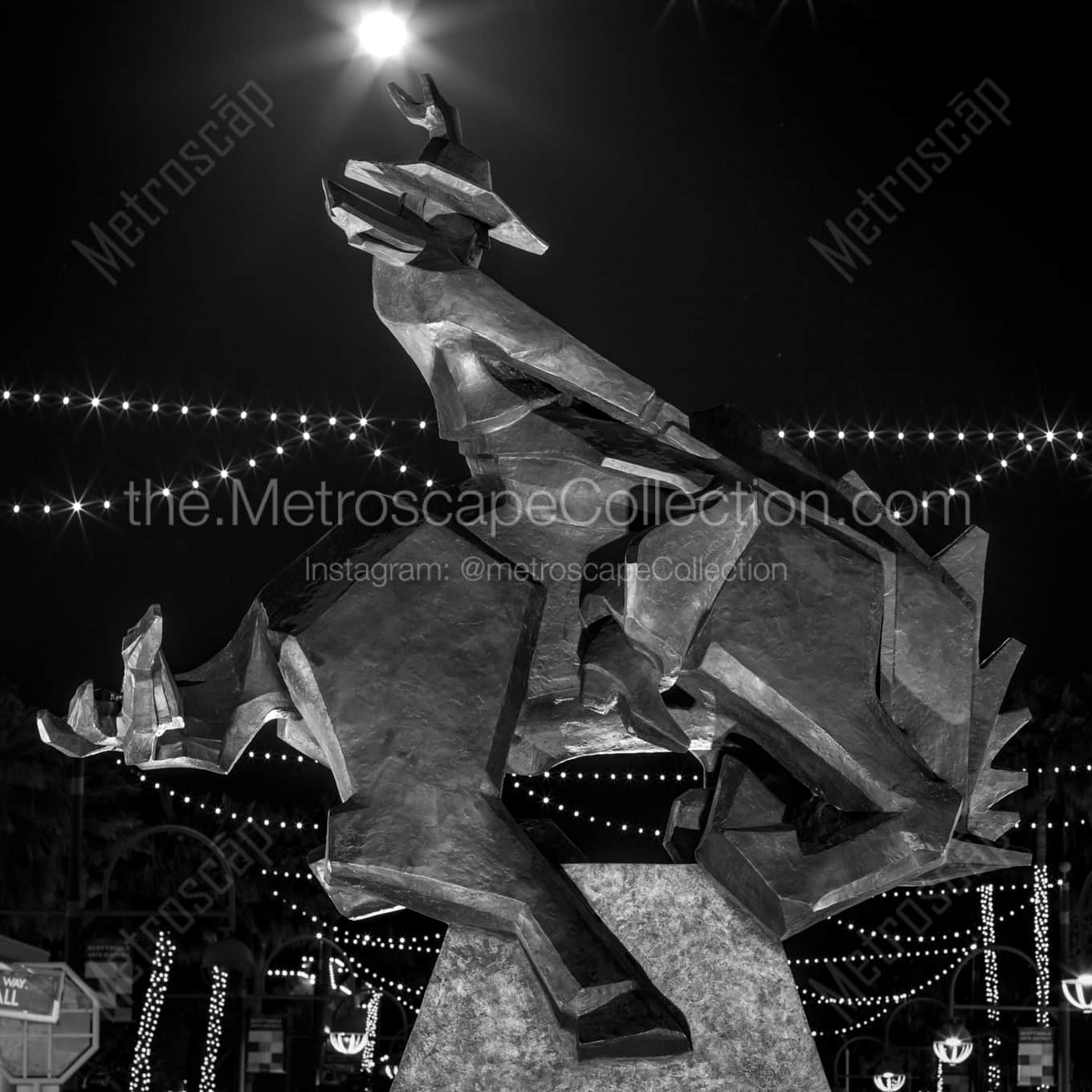 The Jack Knife Sculpture in Scottsdale at Night landscape black and white Photography square crop