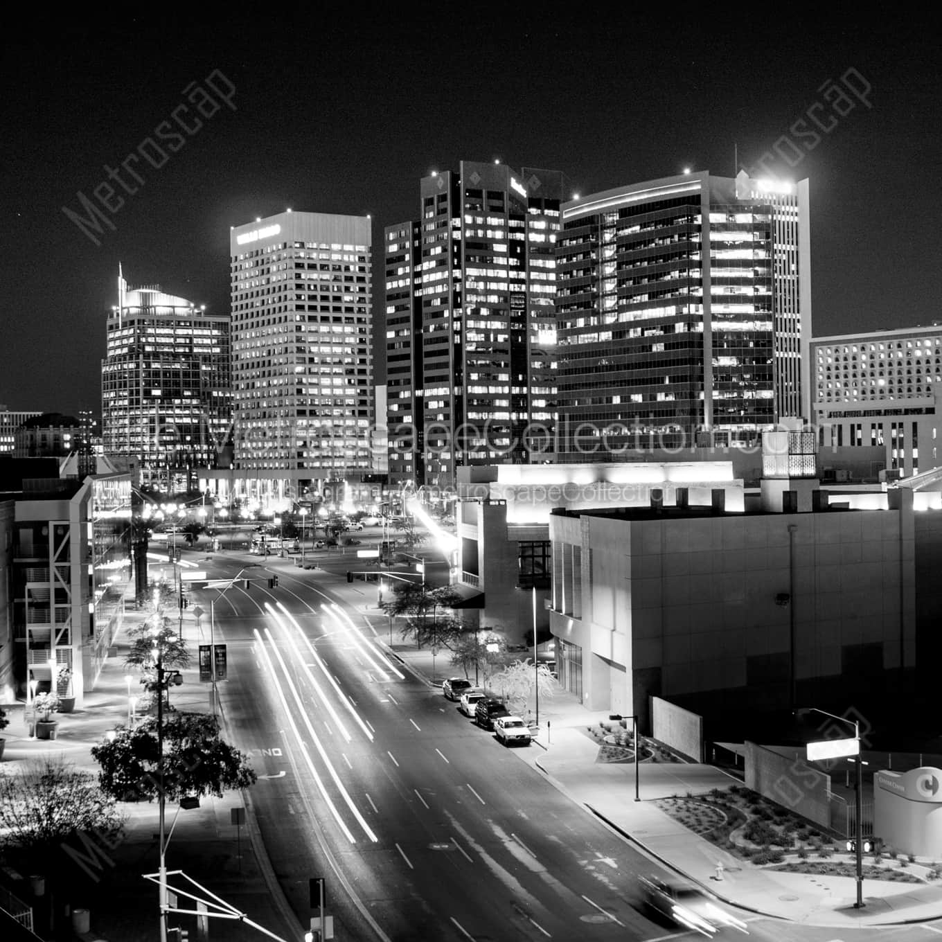 The Phoenix Skyline Above Jefferson Ave landscape black and white Photography The Phoenix Skyline Above Jefferson Ave landscape black and white Photography square crop