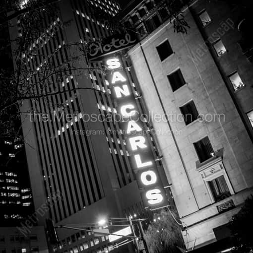 Matte Black WOOD Framed Black and White Phoenix Photograph: The Hotel San Carlos Sign in a Square Matte Black Wood Frame