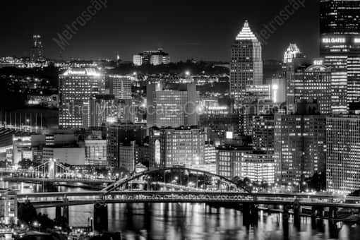 The Pittsburgh Skyline and Fort Duquense Bridge over the Allegheny River -- Pittsburgh Black and White Photos