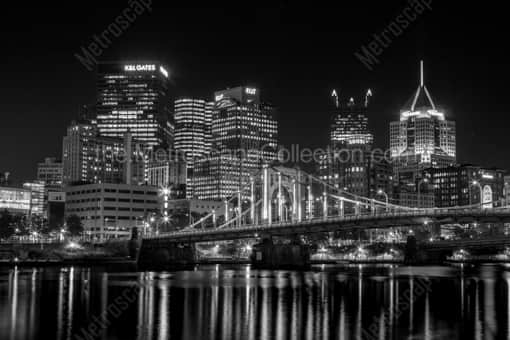 The Pittsburgh Skyline and Rachel Carson Bridge at Night -- Pittsburgh Black and White Photos
