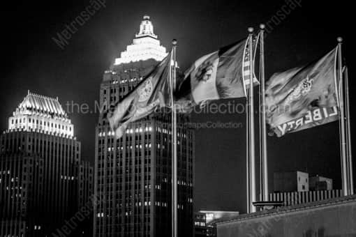 Pittsburgh City and Allegheny County Flags at Night -- Pittsburgh Black and White Photos