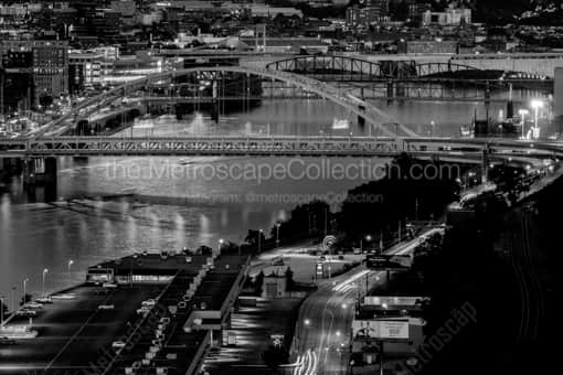 The Fort Pitt Bridge over the Monongahela at dusk -- Pittsburgh Black and White Photos