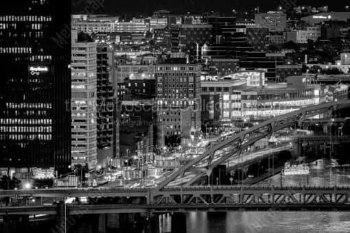 The Fort Pitt Bridge and I-376 in Downtown Pittsburgh -- Pittsburgh Black and White Photos