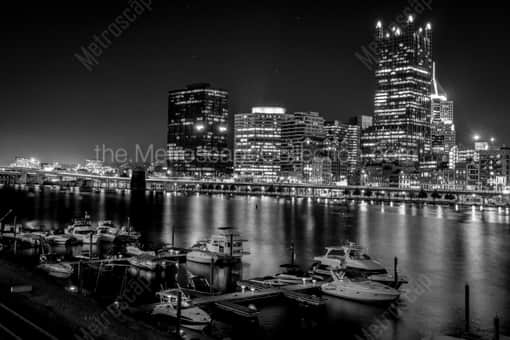 A Small Marina on the Monongahela River in Downtown Pittsburgh -- Pittsburgh Black and White Photos