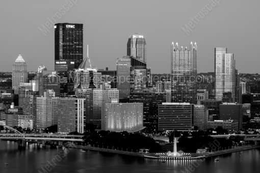 The Downtown Pittsburgh Skyline at Dusk -- Pittsburgh Black and White Photos