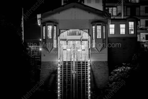 The Monongahela Incline Upper Station at Night -- Pittsburgh Black and White Photos