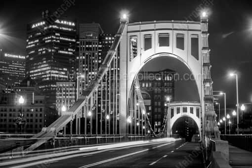 The 6th Street Roberto Clemente Bridge over the Allegheny River behind PNC Park -- Pittsburgh Black and White Photos