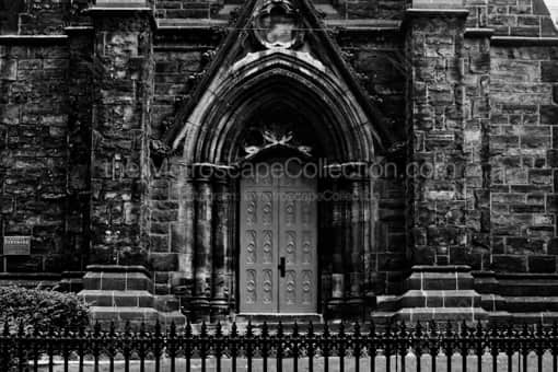 The Red Door on the Trinity Cathedral -- Pittsburgh Black and White Photos