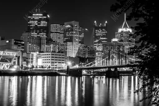 The Ninth Avenue Bridge and Pittsburgh Skyline -- Pittsburgh Black and White Photos