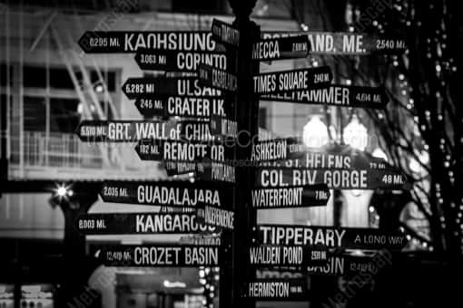 Mileage Post in Pioneer Square -- Portland Black and White Photos