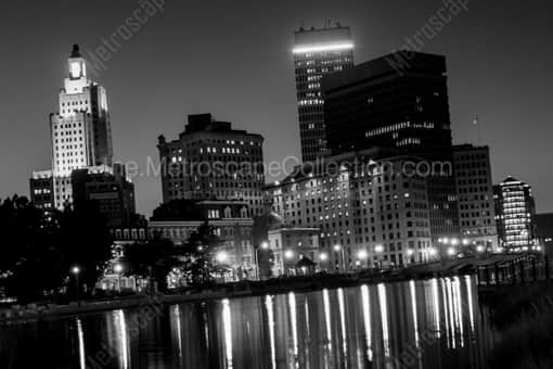 The Providence Skyline at Twilight -- Providence Black and White Photos
