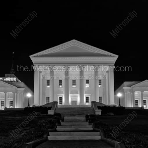 Matte Black WOOD Framed Black and White Richmond Photograph: The Virginia Statehouse in a Square Matte Black Wood Frame